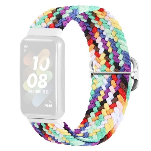 For Huawei Band 7 Braided Watch Band Replacement Wrist Strap with Adjustable Buckle - Rainbow