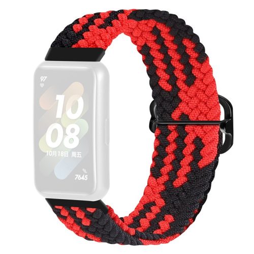 For Huawei Band 7 Braided Watch Band Replacement Wrist Strap with Adjustable Buckle - Red / Black