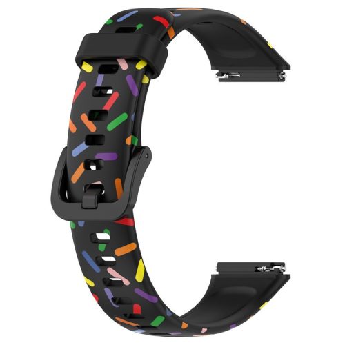 For Huawei Band 7 Colorful Spotted Wrist Band Replacement Silicone Watch Strap - Black