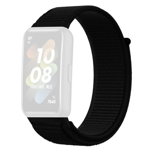 For Huawei Band 7 Nylon Watch Strap Adjustable Loop Fastener Replacement Sport Wrist Band - Dark Black