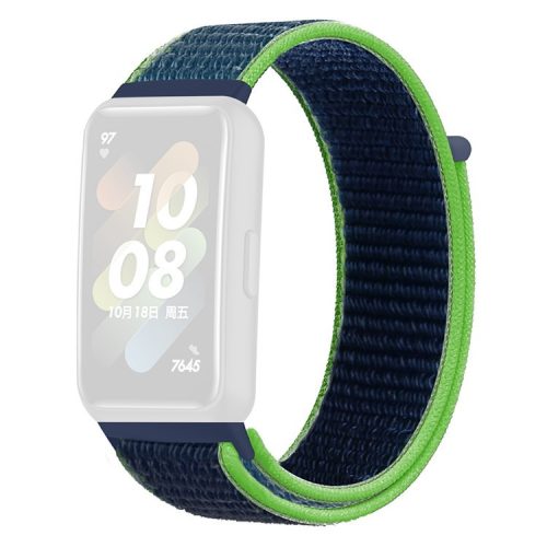 For Huawei Band 7 Nylon Watch Strap Adjustable Loop Fastener Replacement Sport Wrist Band - Green / Blue