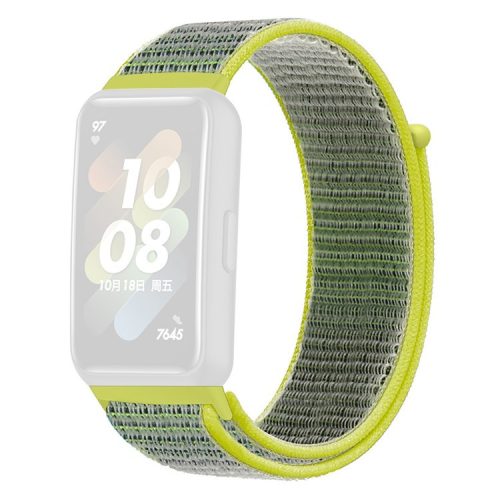 For Huawei Band 7 Nylon Watch Strap Adjustable Loop Fastener Replacement Sport Wrist Band - Green / Yellow