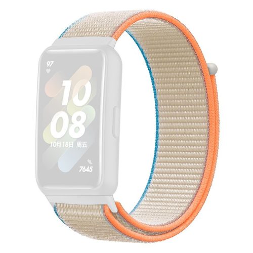 For Huawei Band 7 Nylon Watch Strap Adjustable Loop Fastener Replacement Sport Wrist Band - Milk White