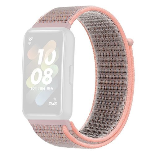 For Huawei Band 7 Nylon Watch Strap Adjustable Loop Fastener Replacement Sport Wrist Band - Pink