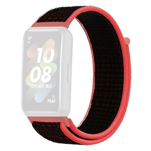 For Huawei Band 7 Nylon Watch Strap Adjustable Loop Fastener Replacement Sport Wrist Band - Red / Black