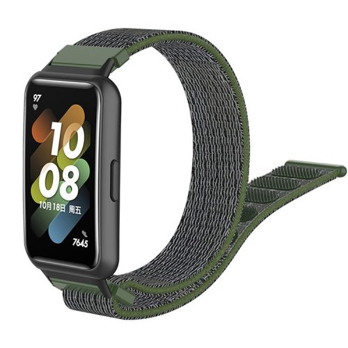 For Huawei Band 7 Soft Nylon Watch Band Adjustable Loop Fastener Sport Strap Wristband Replacement - Army Green