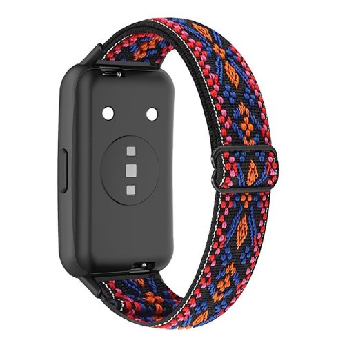 For Huawei Band 7 Stretchy Boho Watch Band Adjustable Elastic Nylon Strap Replacement Wristband - Pink / Orange