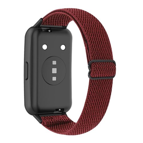 For Huawei Band 7 Stretchy Boho Watch Band Adjustable Elastic Nylon Strap Replacement Wristband - Wine Red