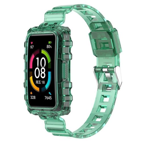 For Huawei Band 7/Band 6/Honor Band 6 Replacement Transparent TPU Watch Strap Wrist Band with Watch Case - Transparent Green