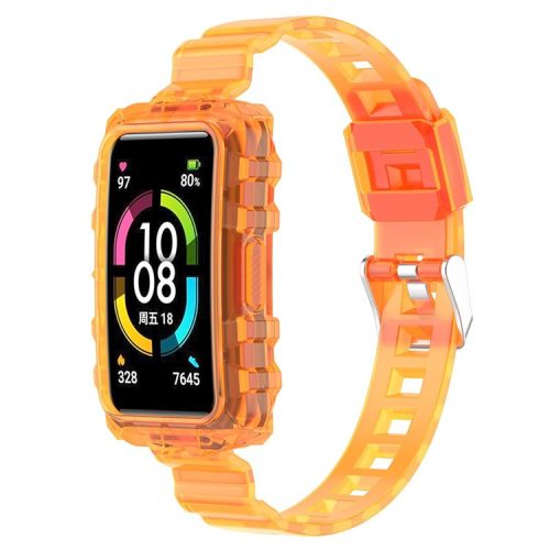 For Huawei Band 7/Band 6/Honor Band 6 Replacement Transparent TPU Watch Strap Wrist Band with Watch Case - Transparent Orange