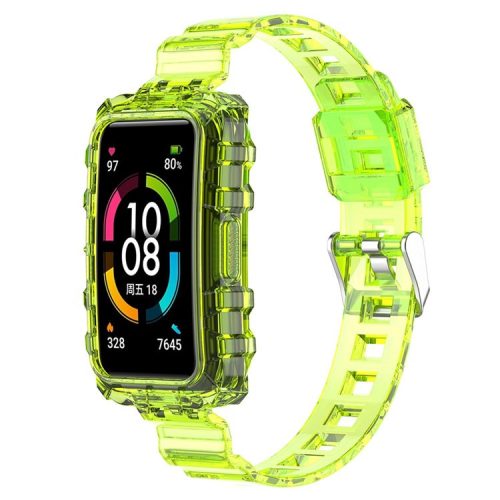 For Huawei Band 7/Band 6/Honor Band 6 Replacement Transparent TPU Watch Strap Wrist Band with Watch Case - Transparent Yellow