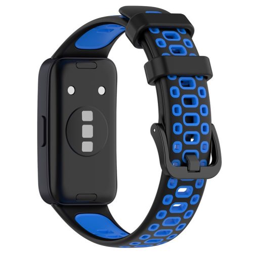 For Huawei Band 8 / Band 8 NFC / Band 9 / Band 9 NFC Adjustable Silicone Watch Band Dual-color Replacement Strap - Black+Blue