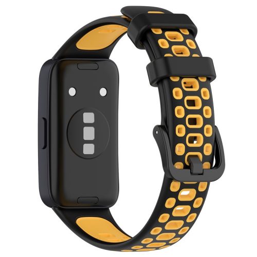 For Huawei Band 8 / Band 8 NFC / Band 9 / Band 9 NFC Adjustable Silicone Watch Band Dual-color Replacement Strap - Black+Yellow