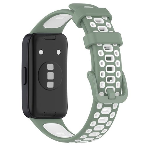 For Huawei Band 8 / Band 8 NFC / Band 9 / Band 9 NFC Adjustable Silicone Watch Band Dual-color Replacement Strap - Light Green+White