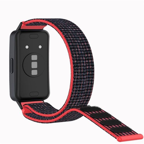 For Huawei Band 8 / Band 8 NFC / Band 9 / Band 9 NFC Nylon Watch Band Adjustable Sport Loop Breathable Replacement Strap - Black / Red