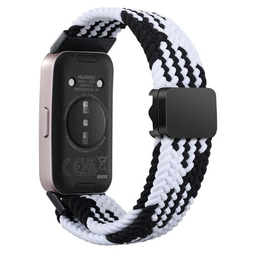 For Huawei Band 8 / Band 8 NFC / Band 9 / Band 9 NFC Wrist Band Magnetic Buckle Nylon Braided Smartwatch Strap - Black+White