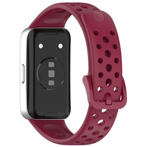 For Huawei Band 9 / 9 NFC / 8 / 8 NFC Breathable Holes Replacement Band Silicone Watch Strap - Wine Red