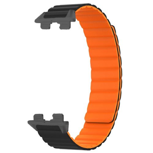 For Huawei Band 9 Magnetic Wrist Band Adjustable Silicone Watch Strap Watch Replacement Accessory - Black+Orange