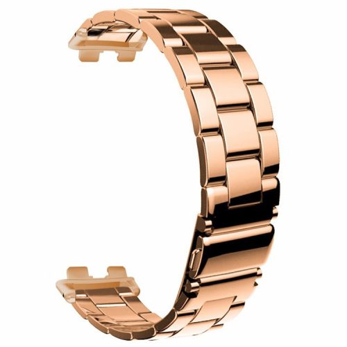 For Huawei Band 9 Watch Strap Stainless Steel Slim Watch Band with Metal Connector - Rose Gold