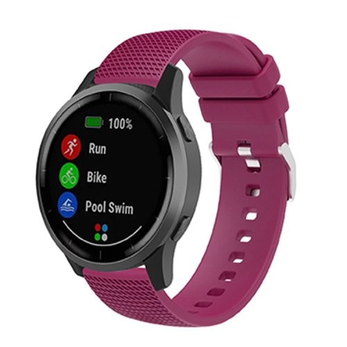 For Huawei TalkBand B5 Grid Design Soft Silicone Watch Band 18mm Replacement Strap with Silver Buckle - Fuchsia