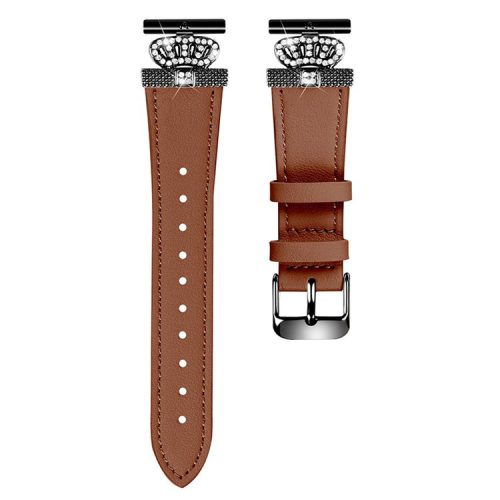 For Huawei Watch 2  /  GT 2 42mm  /  GT 3 42mm Band Genuine Cow Leather Watch Strap with Black Connector - Brown