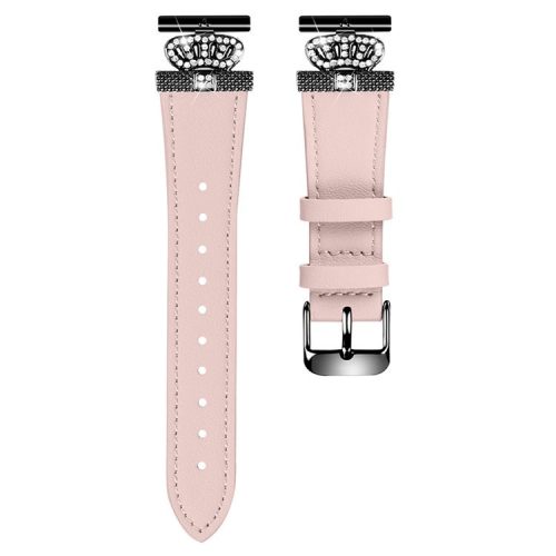 For Huawei Watch 2  /  GT 2 42mm  /  GT 3 42mm Band Genuine Cow Leather Watch Strap with Black Connector - Pink