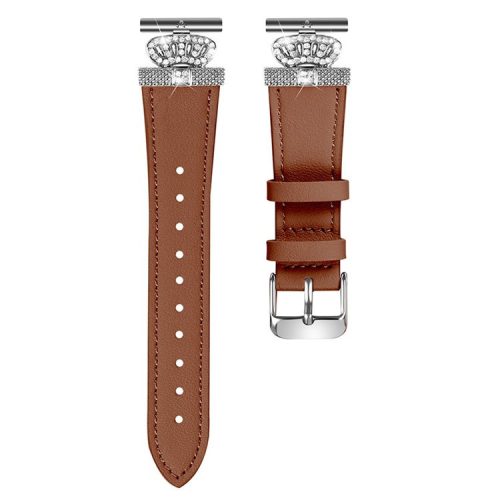 For Huawei Watch 2  /  GT 2 42mm  /  GT 3 42mm Band Replacement Genuine Cow Leather Strap with Silver Connector - Brown