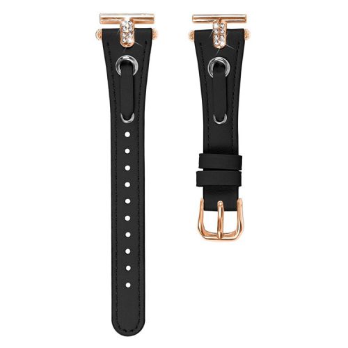 For Huawei Watch 2  /  GT 2 42mm  /  GT 3 42mm Genuine Cow Leather Watchband (Rose Gold Connector) - Black