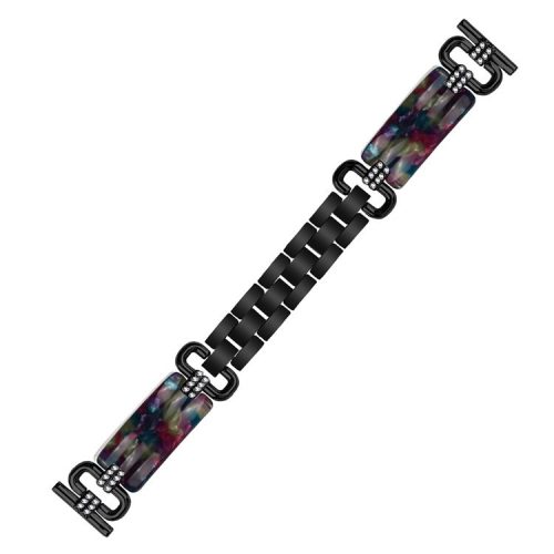 For Huawei Watch 2 / Watch GT 2 42mm / GT 3 42mm Rhinestone Decor Watch Strap Resin Bracelet Wrist Band - Black / Purple+Green Pattern