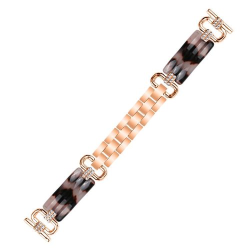 For Huawei Watch 2 / Watch GT 2 42mm / GT 3 42mm Rhinestone Decor Watch Strap Resin Bracelet Wrist Band - Rose Gold / Brown+Pink