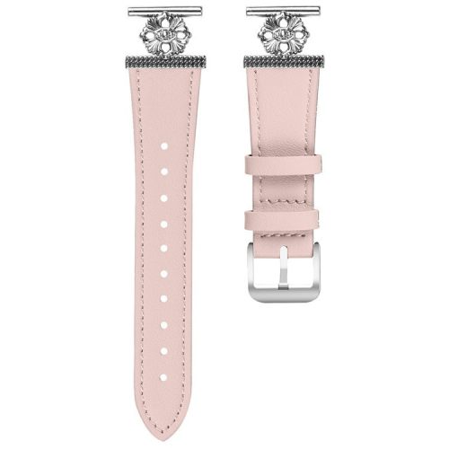 For Huawei Watch 2 Watch Band Genuine Cow Leather Flower Decor Adjustable Strap - Pink