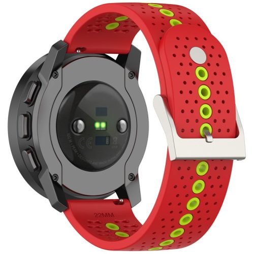 For Huawei Watch 4 / 4 Pro / GT 4 46mm Color Holes Watch Strap 22mm Universal Silicone Band - Red+Green