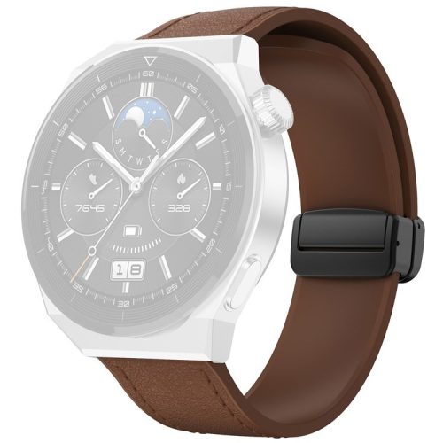 For Huawei Watch 4 / 4 Pro / GT 4 46mm Watch Strap 22mm Magnetic Leather Coated Silicone Band - Dark Brown