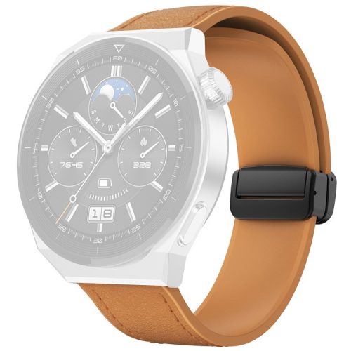 For Huawei Watch 4 / 4 Pro / GT 4 46mm Watch Strap 22mm Magnetic Leather Coated Silicone Band - Light Brown