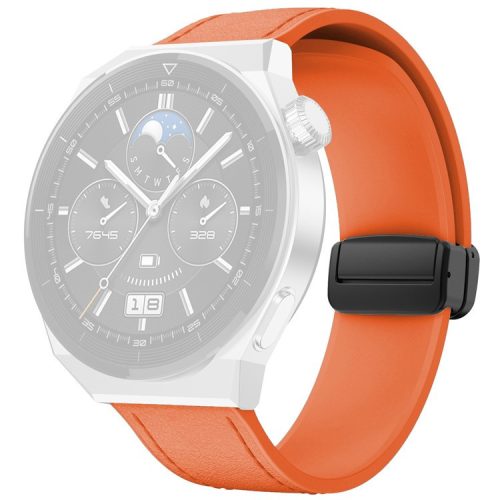 For Huawei Watch 4 / 4 Pro / GT 4 46mm Watch Strap 22mm Magnetic Leather Coated Silicone Band - Orange