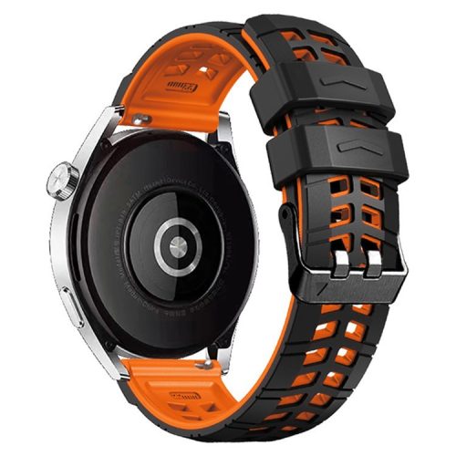 For Huawei Watch 4 / 4 Pro / Watch 3 / 3 Pro Silicone Watch Band 22mm Textured Watch Strap with Dual Buckle - Black / Orange