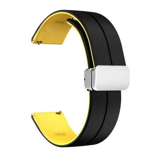 For Huawei Watch 4 / 4 Pro / Watch 3 / 3 Pro Watch Band 22mm Dual Color Silicone Watch Strap with Magnetic Folding Silver Buckle - Black / Yellow