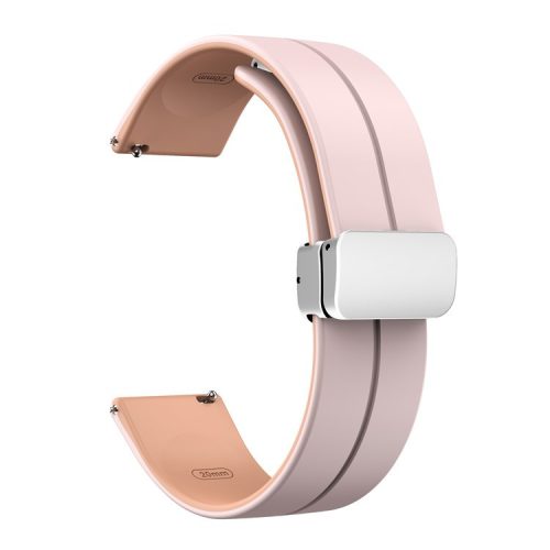 For Huawei Watch 4 / 4 Pro / Watch 3 / 3 Pro Watch Band 22mm Dual Color Silicone Watch Strap with Magnetic Folding Silver Buckle - Pink / Rose Pink