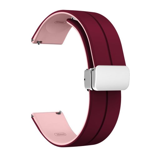 For Huawei Watch 4 / 4 Pro / Watch 3 / 3 Pro Watch Band 22mm Dual Color Silicone Watch Strap with Magnetic Folding Silver Buckle - Wine Red / Pink