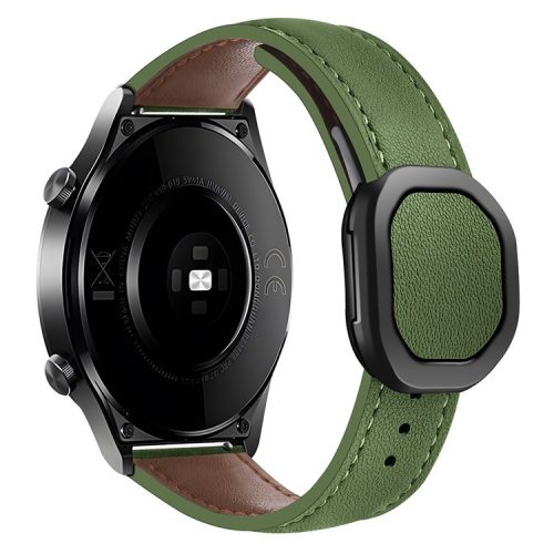 For Huawei Watch 4 Pro / 4 / GT 4 46mm Universal 22mm Magnetic Buckle Genuine Cow Leather Watch Strap - Army Green