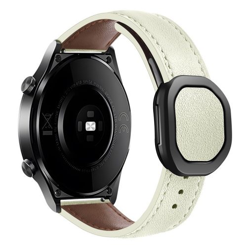 For Huawei Watch 4 Pro / 4 / GT 4 46mm Universal 22mm Magnetic Buckle Genuine Cow Leather Watch Strap - Beige