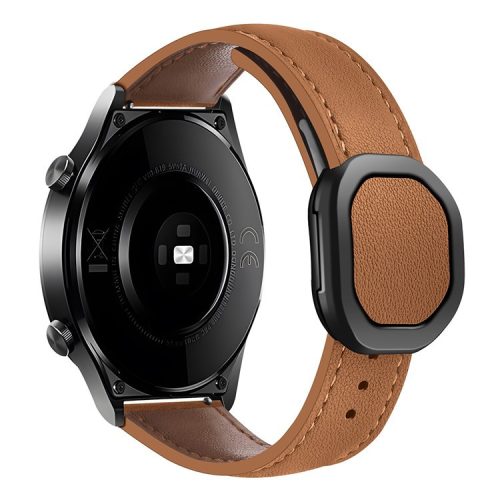 For Huawei Watch 4 Pro / 4 / GT 4 46mm Universal 22mm Magnetic Buckle Genuine Cow Leather Watch Strap - Brown