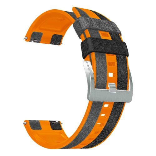 For Huawei Watch Buds / GT 3 SE / GT 3 Pro Three Color Design Leather Coated Silicone Wrist Band 22mm Replacement Watch Strap - Black / Orange / Grey