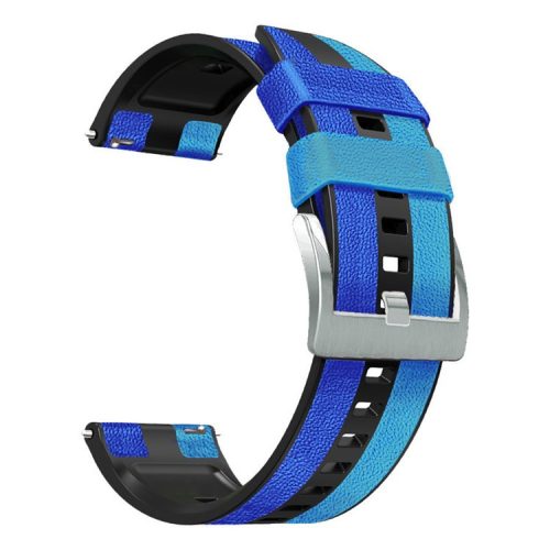 For Huawei Watch Buds / GT 3 SE / GT 3 Pro Three Color Design Leather Coated Silicone Wrist Band 22mm Replacement Watch Strap - Blue / Black