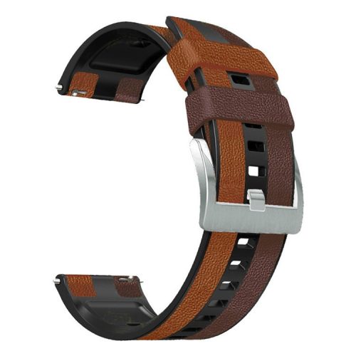 For Huawei Watch Buds / GT 3 SE / GT 3 Pro Three Color Design Leather Coated Silicone Wrist Band 22mm Replacement Watch Strap - Brown / Black