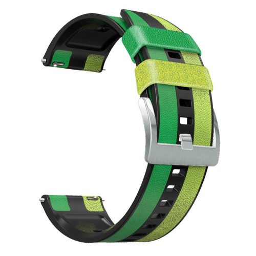 For Huawei Watch Buds / GT 3 SE / GT 3 Pro Three Color Design Leather Coated Silicone Wrist Band 22mm Replacement Watch Strap - Green / Black