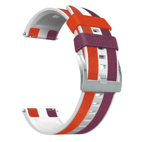 For Huawei Watch Buds / GT 3 SE / GT 3 Pro Three Color Design Leather Coated Silicone Wrist Band 22mm Replacement Watch Strap - Purple / White / Red