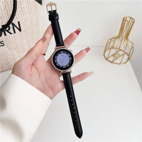 For Samsung Galaxy Watch3 45mm / Huawei Watch GT 4 46mm Strap 22mm PU Leather Watch Band - Black