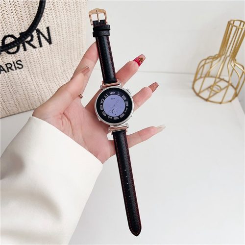 For Samsung Galaxy Watch3 45mm / Huawei Watch GT 4 46mm Strap 22mm PU Leather Watch Band - Black / Red Line