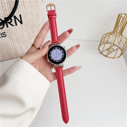 For Samsung Galaxy Watch3 45mm / Huawei Watch GT 4 46mm Strap 22mm PU Leather Watch Band - Hot Pink